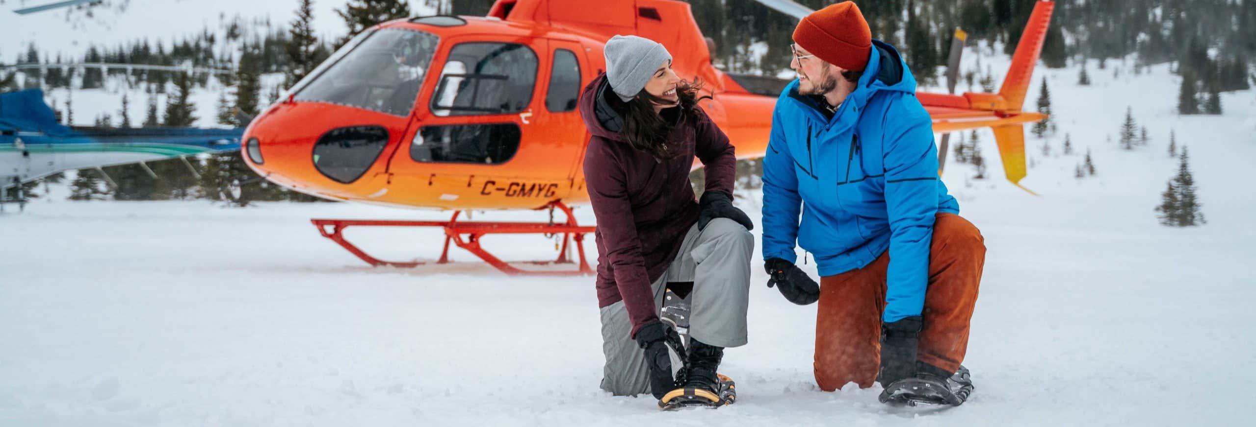 Rocky Mountains Helicopter Ride + Snowshoeing from Cline River