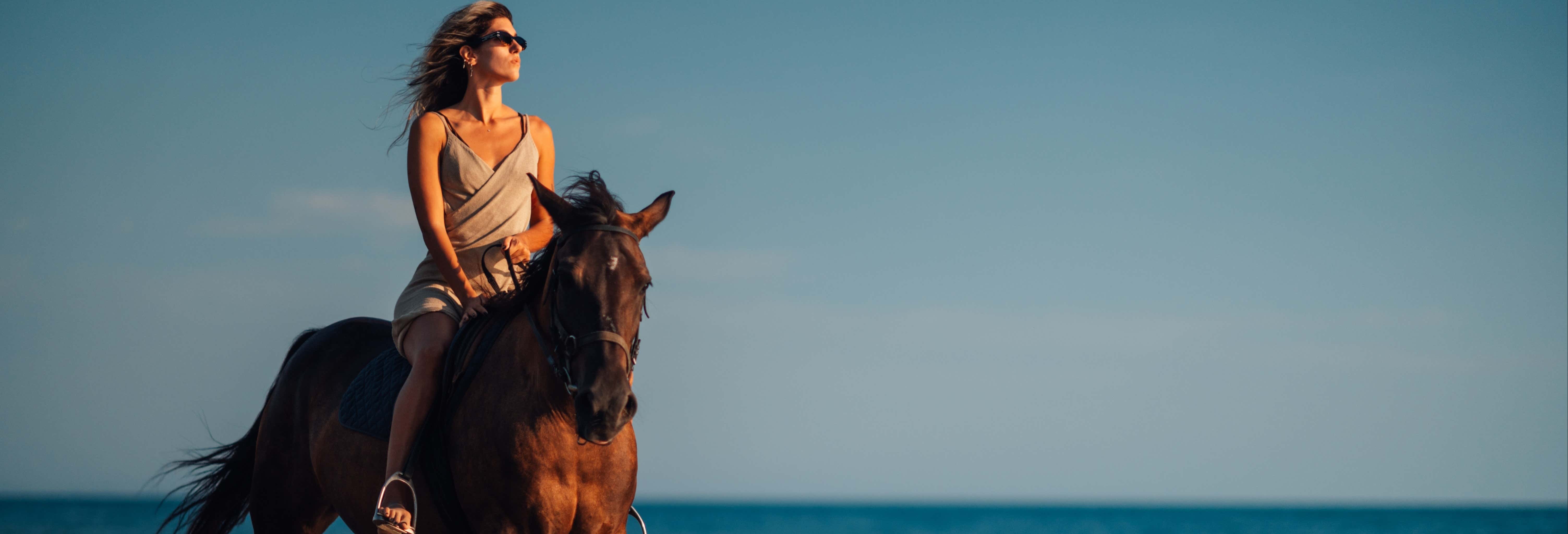 Passeggiata a cavallo sulla spiaggia di San Luis al tramonto
