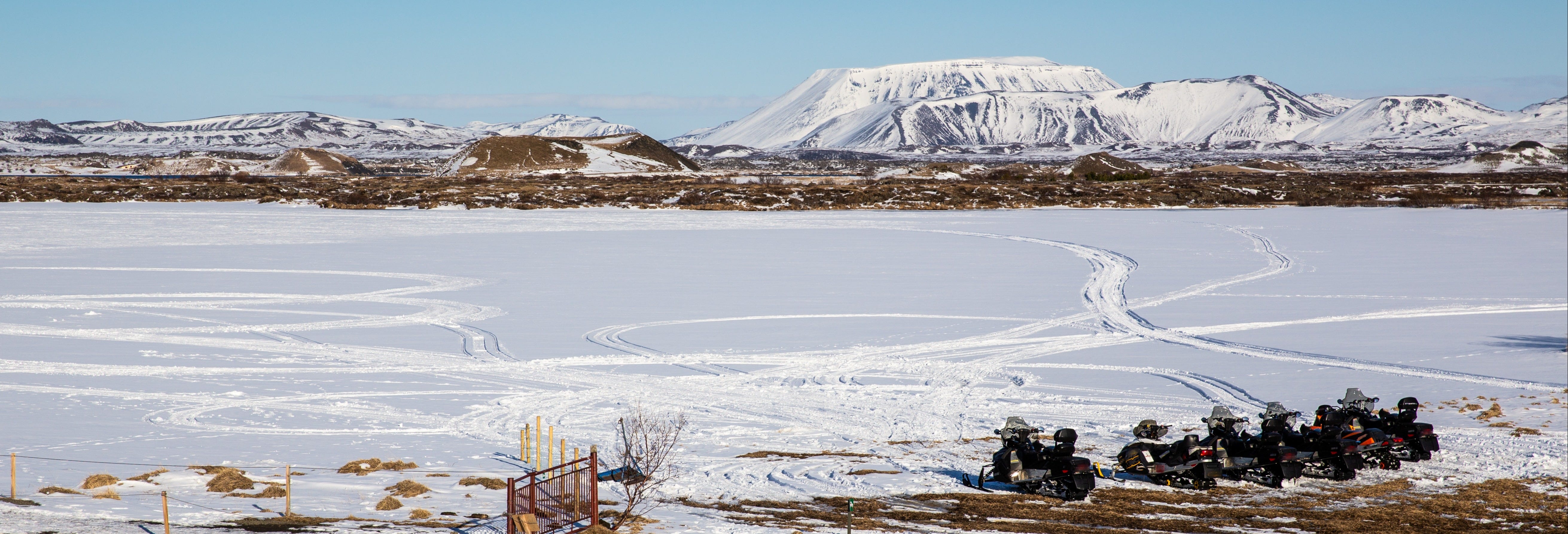 Snowmobile around Lake Mývatn