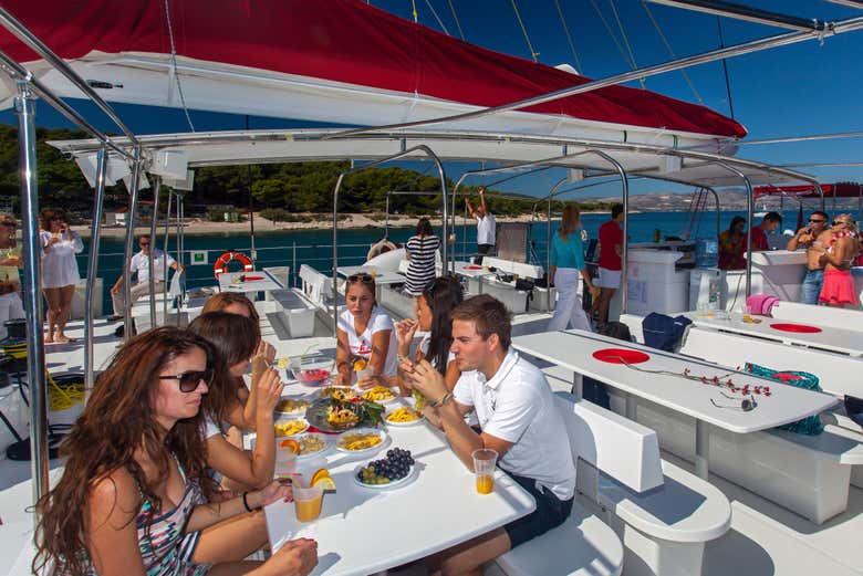 Enjoying the food aboard the ferry - Enjoying the food aboard the ferry