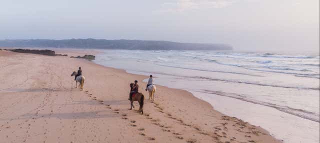 Passeggiata a cavallo sulla spiaggia di Bordeira al tramonto