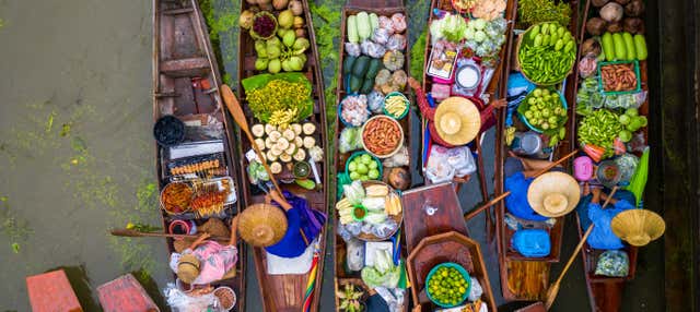 Mercado flotante de Amphawa + Templos del Dragón y de las Raíces