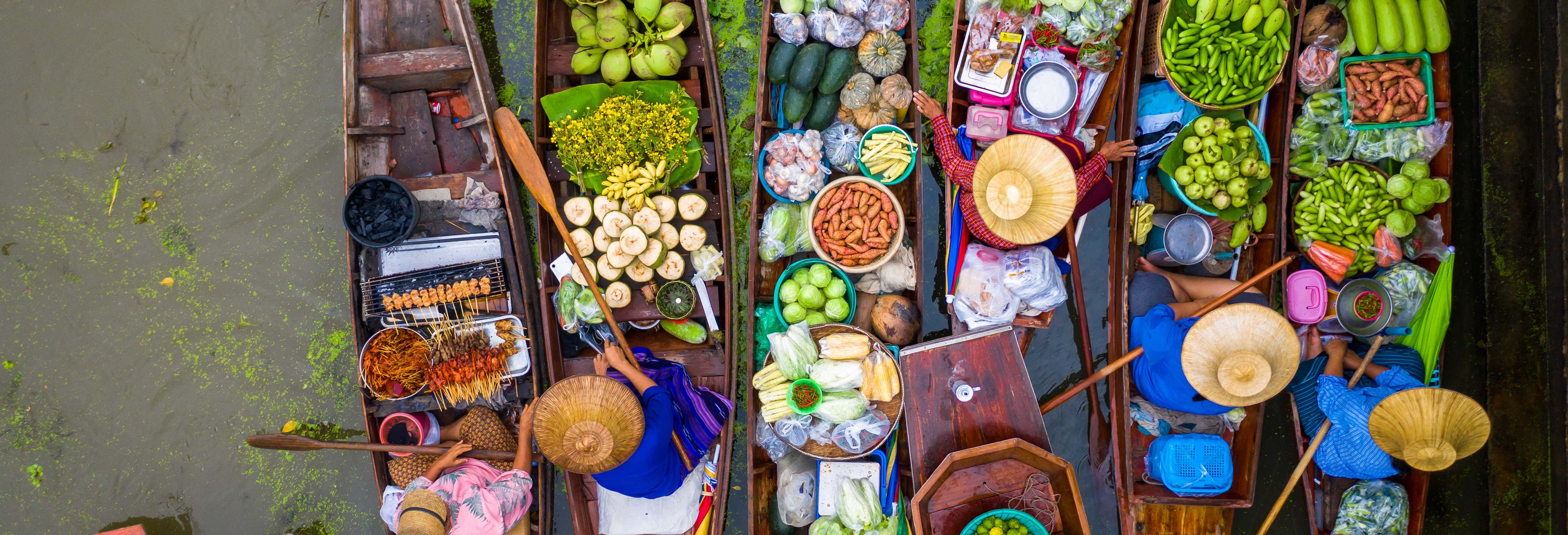 Mercado flotante de Amphawa + Templos del Dragón y de las Raíces